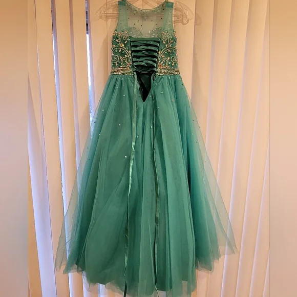 Girls Long Beaded Illusion Dress